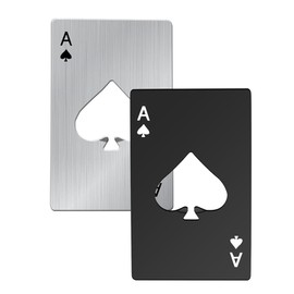 EYAKEG 2 Pack Ace of Spades Bottle Opener Credit Card Size Pocker Cap Opener Portable Stainless Steel Can Opener (Black & Silver), 3.34*2.21 inch