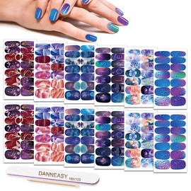 Nail Polish Strips Starry Star Style, DANNEASY 12 Sheets Adhesive Nail Stickers Gradient Nail Wraps for Women Manicure Kit 1Pc Nail File, Cuticle Stick
