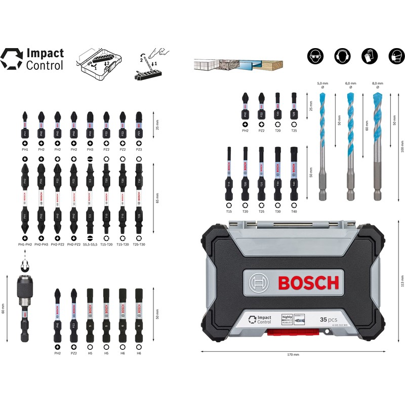 Bosch Professional 35pc. MultiConstruction Drill Bit and Impact Control Screwdriver