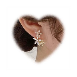 W WEILIRIAN Bohemian Crystal Flower Earrings Pearl Flower Earrings Gold Flower Earrings Vintage Plant Earrings Jewellery for Women, Alloy Steel, Artificial Gemstones