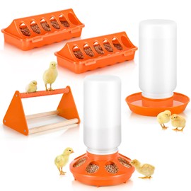 ROSTIUTE Plastic Baby Chicken Feeder and Waterer Set (White&Orange)