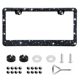 GaRhomxy Bling License Plate Frames for Women, 1 Pack Handcrafted Sparkly Rhinestone Car Accessories, Premium Stainless Steel Frame with 1000+ Faceted Glass Crystals & Free Glitter Caps (Black)