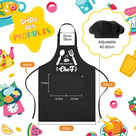NOCHME Kids Apron with Pocket, Adjustable Buckle Collar, Kids Apron Set for Toddlers Girls Boys Teens Age 3 2 4 10 12 15 Years (CHEF)