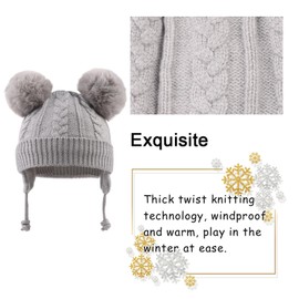Flower Baby Girls Pompom Beanie Winter Infant Toddler Hat for Girl Knitted Soft Fall Beanies Hat (as8, Age, 6_Months, 24_Months, Gray, 6-24 Months)