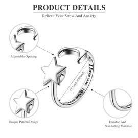 ROPAKED 4 PCS Spinner Ring for Women Fidget Rings Adjustable Relief Fidget Spinner Ring Sun Moon Star Bead Rotatable Fidget Rings for Women