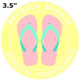 Athena Brands Flip Flops Myrtle Beach South Carolina - Car Truck Window Bumper Sticker Decal - Fun In The Sun Yellow