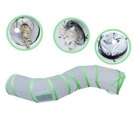 PetLike S Way Cat Tunnel Collapsible Pop-up Pet Tube Hideaway Play Toy with Ball (S-Way, Grey and Green)