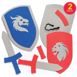 Baker Ross AR456 Ross Moosgummi-Bastelsets Schwert & Schild für Kinder zum Basteln – Kreative Moosgummi-Bastelsets für Kinder (2 Stück), 28cm & 27cm, Weiß