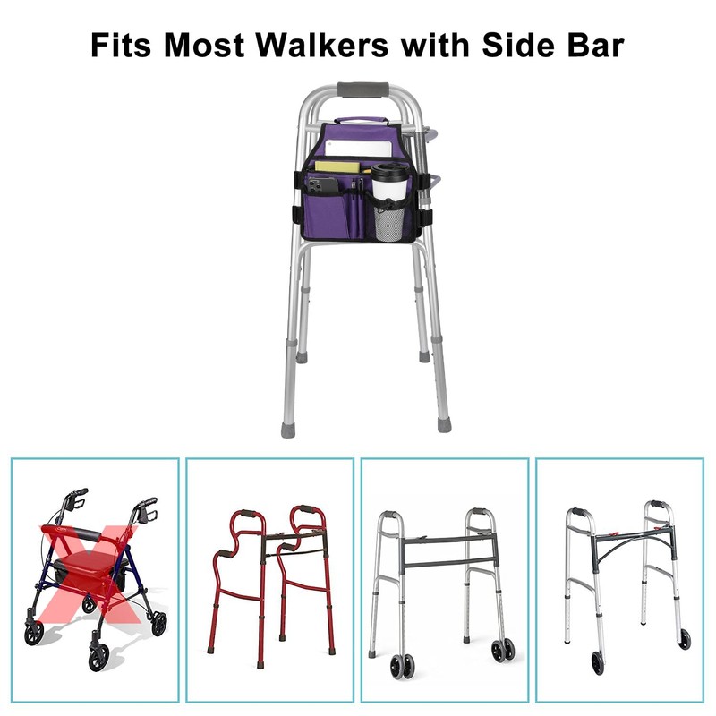 supregear Side Walker Bag, Walker Accessories Bag w/Cup Holder, Folding