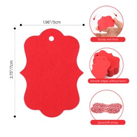 G2PLUS Red Gift Tags, 100PCS Red Paper Gift Tags with String, 2''x2.8'' Blank Labeling Tags for Christmas, Valentine's, Gift Wrapping, DIY Arts, Crafts