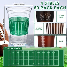 Qinyoung 200 Pcs 16oz Football Party Decorations Football Tailgate Plastic Disposable Clear Cups for Events Sports Birthday Themed Tableware Party Supplies