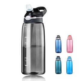 Generic SHELFLOVER Light Blue Water Bottle With Narrow Straw, BPA FREE Clear Bottles With Handle One Hand Use Easy Carried, Flip Up, Suit School, Office, Gym, Office, 32oz (1000ml), SLWB32OZP