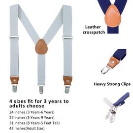 AWAYTR Kids Boys Adults Suspenders - 4 Sizes Sturdy Metal Clips Elastic Adjustable Suspender (27 inches (5 Years-9 Years),Light gray)