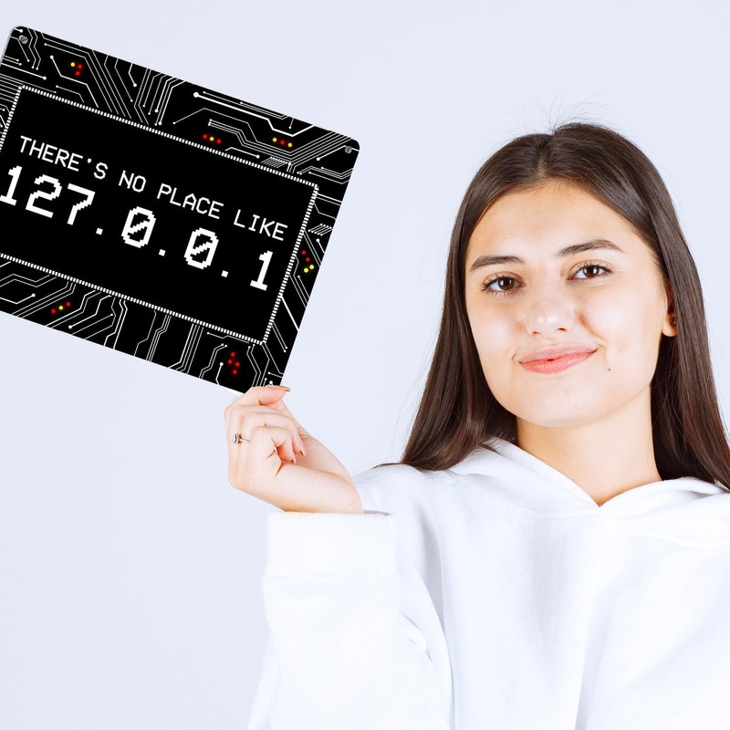 Localhost Metal Sign with IP Address 127.0.0.1 in White