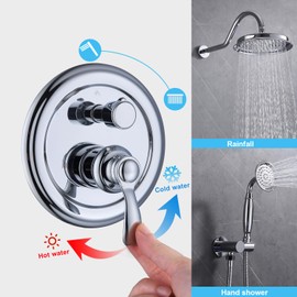 Homekicen 2-Way Shower Diverter Valve, Pressure Balancing 2 Outlet Multi Function Mixer Mixing Rough-in Solid Brass Valve with Trim Kit, Chrome