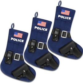 Silicherry 3 Pcs Police Christmas Stocking Police Officer Tactical Christmas Stocking Hanging Xmas Stockings Ornament Christmas Decorations for Family Us Military Gifts Decorations