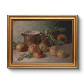 WHASAYART Gold Framed Vintage Wall Art for Living Room, Harvest Apples Still Life Oil Painting Artwork Shelf Decor Abstract Wall Pictures Prints, Farmhouse Fruit Room Decor Bedroom Kitchen Bathroom