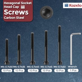 Kozelo 50pcs M4 Socket Head Cap Screws Bolts Nuts Assortment Kit - [M4x30/35/40/45/50mm] Alloy Steel Fully Threaded Black Oxide 12.9 Internal Hex Screws for 3D Printer Use, with Wrench