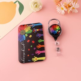 BKBKAAK Autism Awareness ID Badge Holder with Retractable Clip Badge Reels Sunflower Puzzle Printed ID Holder with Badge Reel Girls Kids Name Tag Badge Holder Clip for Work Office