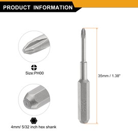 HARFINGTON 5pcs PH00 Phillips Screwdriver Bit 5/32" Hex Shank 35mm/1.38" Length Magnetic Cross Head Hex Bits S2 Steel Screw Driver Bit