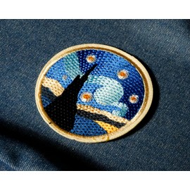 2 X Starry Night Iron-On Patch – 7 x 7cm Round Embroidered Van Gogh-Inspired Applique – Artistic Badge for Jackets, Backpacks, Denim, Crafts & Gifts
