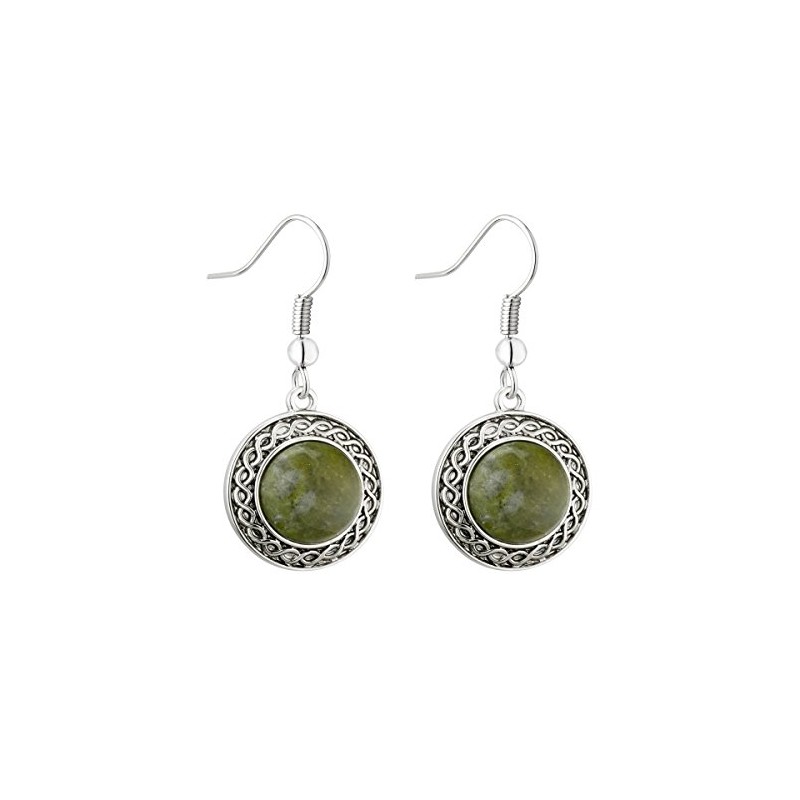 Connemara Marble Earrings & Celtic Weave Rhodium Plated