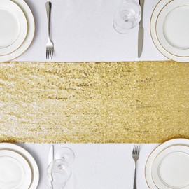 6PCS 12x72 Inch Sequin Table Runner Gold Glitter Table Runner for Party, Wedding, Bridal Baby Shower, Event Decorations（6PCS, 12x72 Inch, Gold）