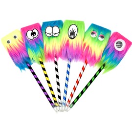 Lopenle 6PCS Rainbow Monster Pens Funny Fluffy Fuzzy Pens Pom Pom Party Favor Pens For School Office Christmas Birthday Carnival Party Favor Supply