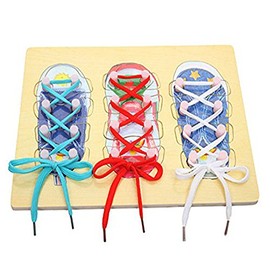 OFKPO Children's Laces Toy, Wooden Shoes Laces Training Educational Toy for Children Boys Girls