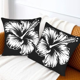 KiuLoam Tropical Black White Hibiscus Floral Throw Pillow Covers 18 x 18 Inch Set of 2 Outdoor Decorative Pillow Cases Farmhouse Cushion Cases for Couch Bed Home Decor