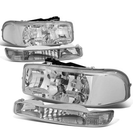 Auto Dynasty Headlights Assembly Compatible with 1999-2007 GMC Sierra Yukon 1500 2500 3500, Driver and Passenger Side Halogen Headlamps Replacement w/Bumper Lamps, Chrome Housing Clear Reflector