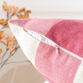 OTOSTAR Set of 2 Classic Buffalo Check Plaid Throw Pillow Covers 24x24 Inch Soft Solid Decorative Pillow Covers Cushion Case Couch Pillowcases for Home Farmhouse Sofa Bed Decor (Pink)