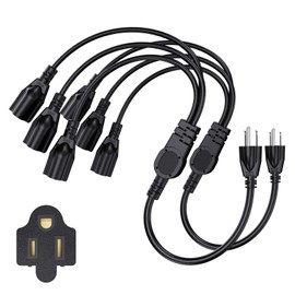 Extension Cord with 1 to 3 Splitter 16 AWG 13A 125V 1.6 Foot Black 2 Pack | Outdoor Y-Style SJTW Cord NEMA 5-15P to 5-15R