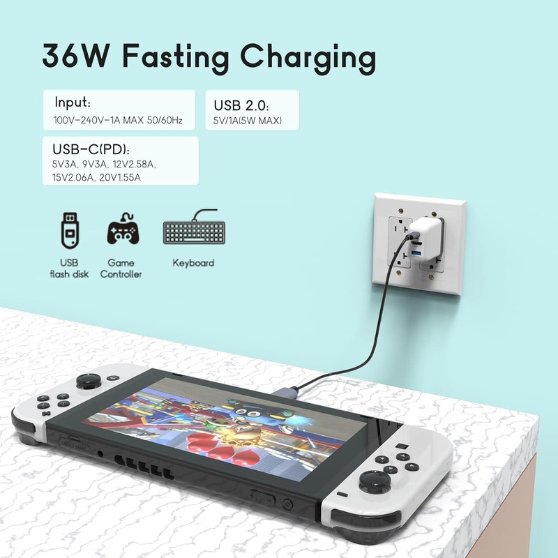 TreasLin Switch Replacement Dock, PD 36W USB C Charger for