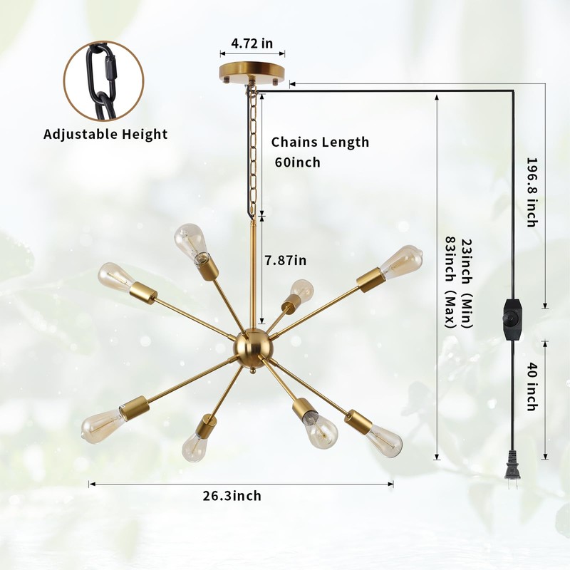 HOXIYA DIMMABLE 26.3" Modern Plug in Sputnik Chandelier with Cord,