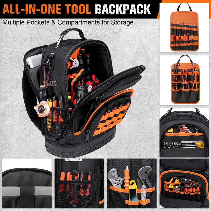 96-Pocket Hvac Tool Backpack Heavy Duty, Large Tool Bag Backpack