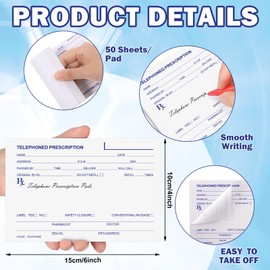 Affrolling 6 Pcs Telephone Prescription Pads Rx Pad Pharmacist Notepad 50 Sheets Telephone Prescription Paper for Doctor Pharmacist Veterinary Hospital Gifts