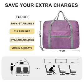 for Easyjet Airlines Cabin Bag 45x36x20 Underseat Travel Duffel Bag Foldable Carry On Luggage Holdall Overnight Weekend Bag for Women and Men (30L, Purple)