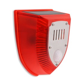 keeda Solar Security Light Alarm, 129dB Warning Loud Solar Strobe Light Makes Gunshot Sounds & Dog Barking Waterproof PIR LED Motion Sensor for Farm Barn Yard (Red)