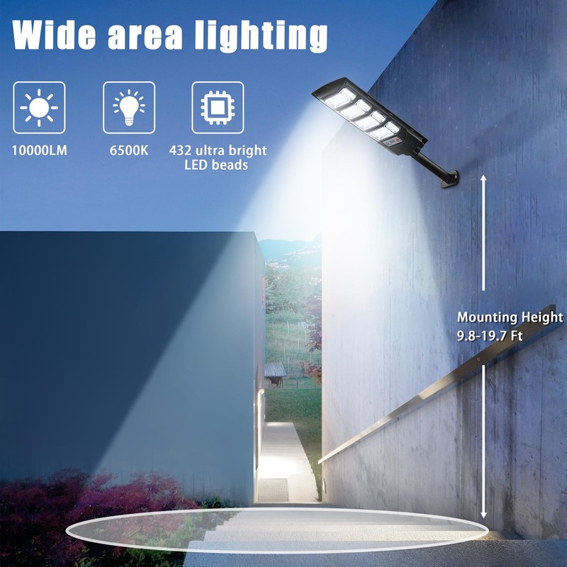 4 Pack Solar Street Lights Outdoor Waterproof 10000LM 6500K, Solar
