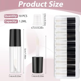 Kzvsiy 10pcs Empty Lip Gloss Tubes, 1.2ml Mini Refillable Lip Balm & Lip Gloss Containers, Transparent Lipstick Bottles with Black Caps for DIY Lip Balms & Cosmetics