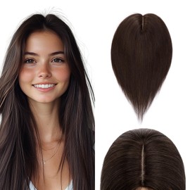 Elailite Real Hair Clip-In Hair Topper, Brown Hair Topper, Women, 130% Density, 45 cm, 57 g, Hairpieces, Toupee, Silk Lace, 10 x 12 cm, #2A