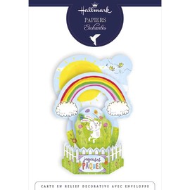 Draeger Paris - Pop Up Greeting Card, 3D Greeting Card with Envelope - "Joyeuses Pâques" Rainbow Rabbit - Size 18 x 11,5 cm