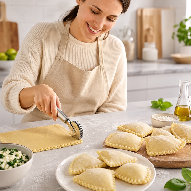 Double-Sided Stainless Steel Pastry Wheel – Rolling Dough Cutter &