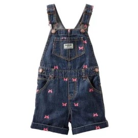 OshKosh Blue Jean Overall Shortalls With Embroidered Pink Butterflies  9 Months