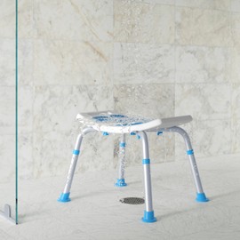 Flash Furniture Hercules Shower Stool with Adjustable Height, Non-Slip Feet and Seat Pad, Set of 1, White and Blue