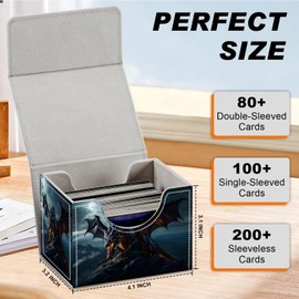 Card Game Storage Box TCG Deck Box MTG Card Box Organizer Trading Card Case Commander Deck Box TCG Card Storage Box Magnetic Closure Creative Pattern Up to 200 Cards, Rock Wings Black Dragon Fire