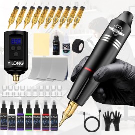YILONG Tattoo Kit Complete for Beginners Wireless Pen Machine with Power Supply Needles