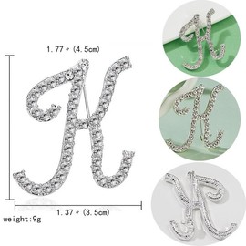Silver Initial Letter Brooch Pin Rhinestone 26 Letter Lapel Pin Crystal A-Z Initial Aphabet Badges for Women Men Suit Coat Decors Charm Initial Breastpin Gift for Best Friends Mom Sisters (K)