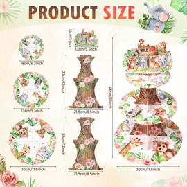 Zopeal Safari Baby Shower Decorations Cupcake Stand Jungle Animal Birthday Cupcake Holder 3 Tiers Pink Floral Wild One Dessert Tower for Kids Jungle Theme Party Supplies